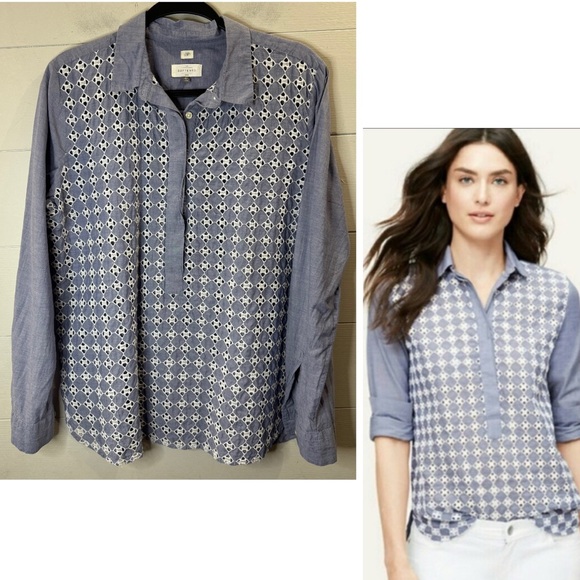 Ann Taylor Loft | Women's The Softened Popover Shirt Size Large - Picture 1 of 12